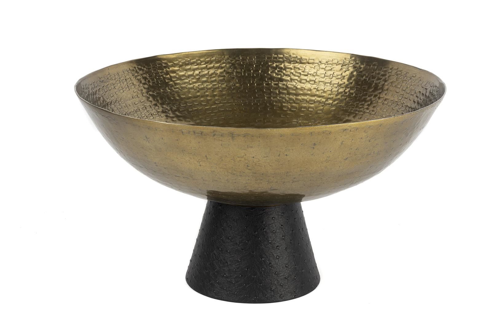 Antik Gold Siyah Deri Ayaklı Kase 40x24cm