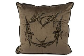 Isla Kahverengi Kadife Yuvarlak Kuşlar 55x55 Yastık