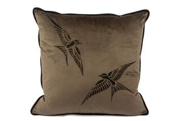 Isla Kahverengi Kadife iki Kuş 55x55 Yastık
