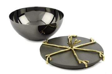 Branch Kapaklı Gold Gri Kase 17x10cm