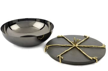 Branch Kapaklı Gold Gri Kase 22x10cm