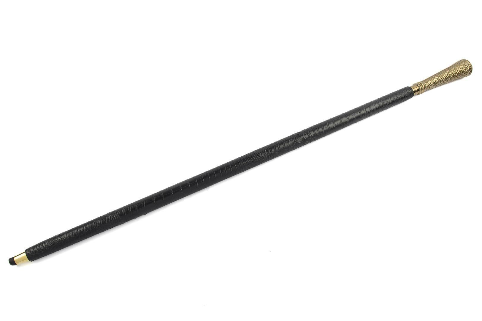 Gold Metalli Siyah Deri Kaplı Baston 98cm