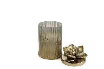 Kahverengi Cam Lotus Gold Kapaklı Dekoratif Kavanoz 23x14cm