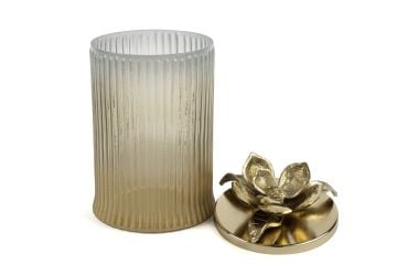 Kahverengi Cam Lotus Gold Kapaklı Dekoratif Kavanoz 19x28cm