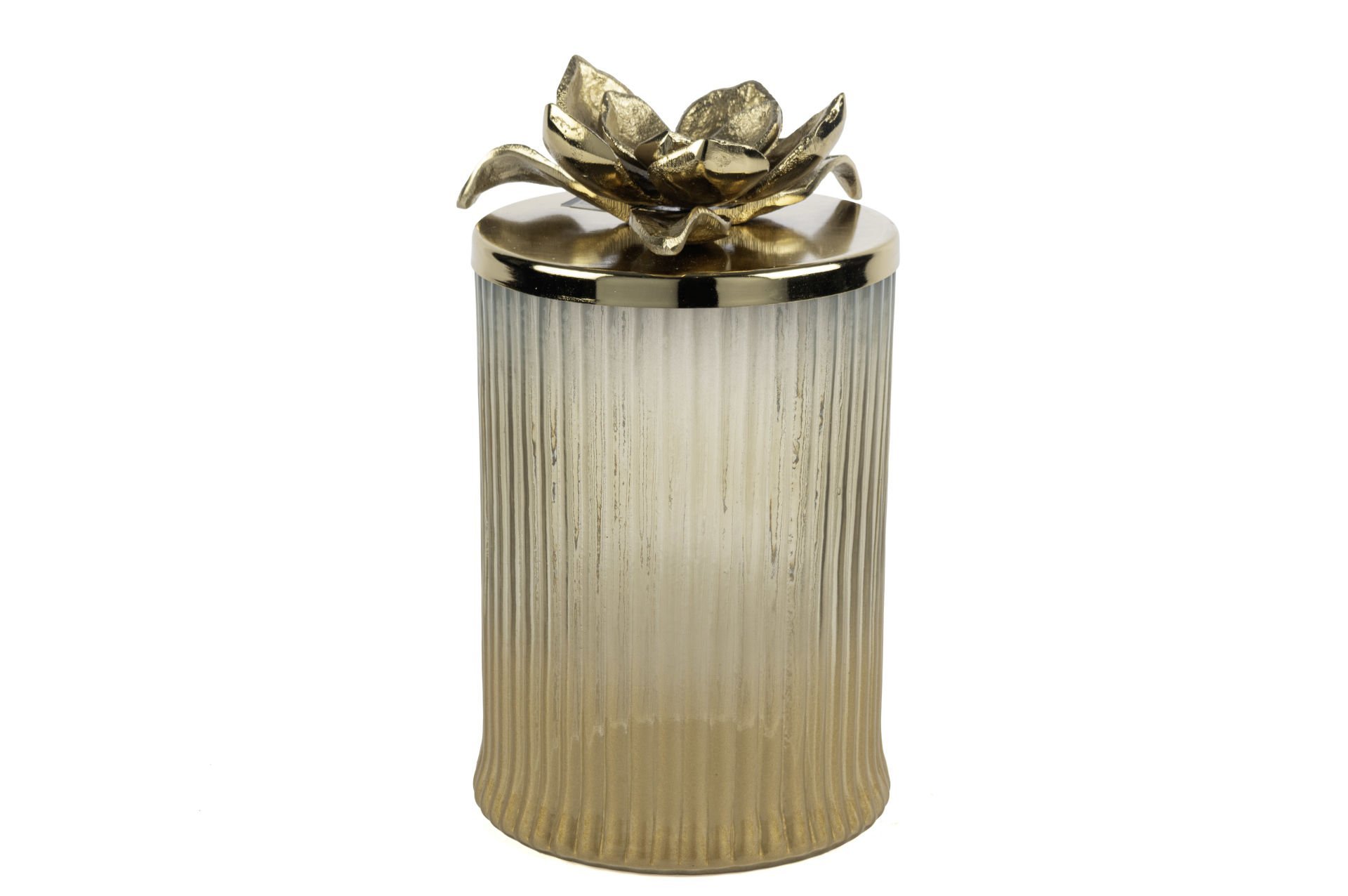 Kahverengi Cam Lotus Gold Kapaklı Dekoratif Kavanoz 19x28cm