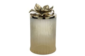 Kahverengi Cam Lotus Gold Kapaklı Dekoratif Kavanoz 19x28cm