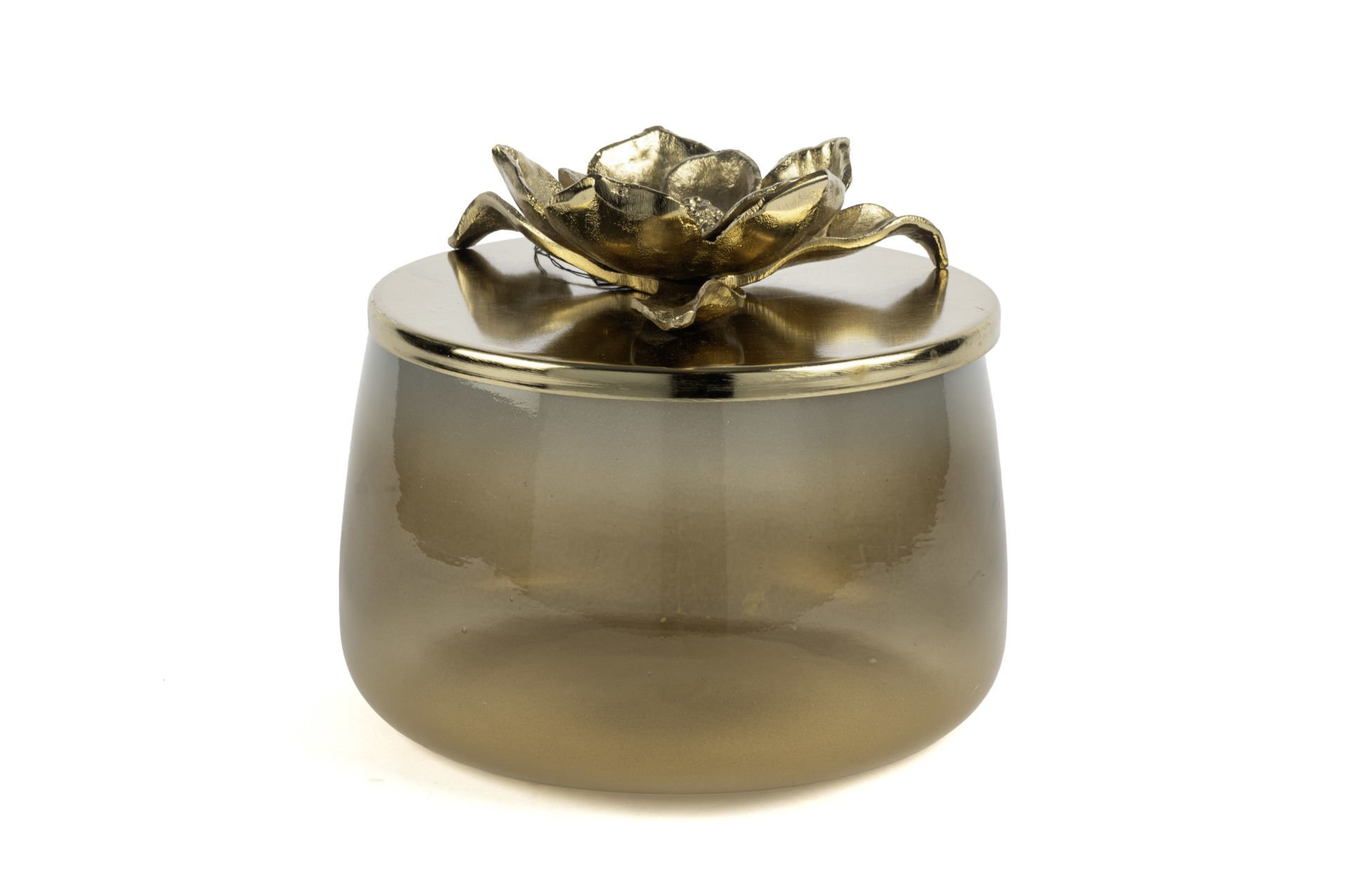 Kahverengi Lotus Gold Kapaklı Dekoratif Cam Kase  24x21cm