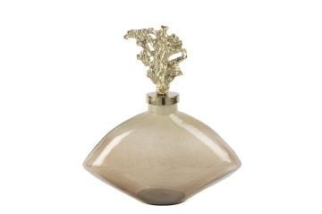 Krem Kahve Cam Gold Mercan Kapaklı Dekoratif Obje 33x33cm