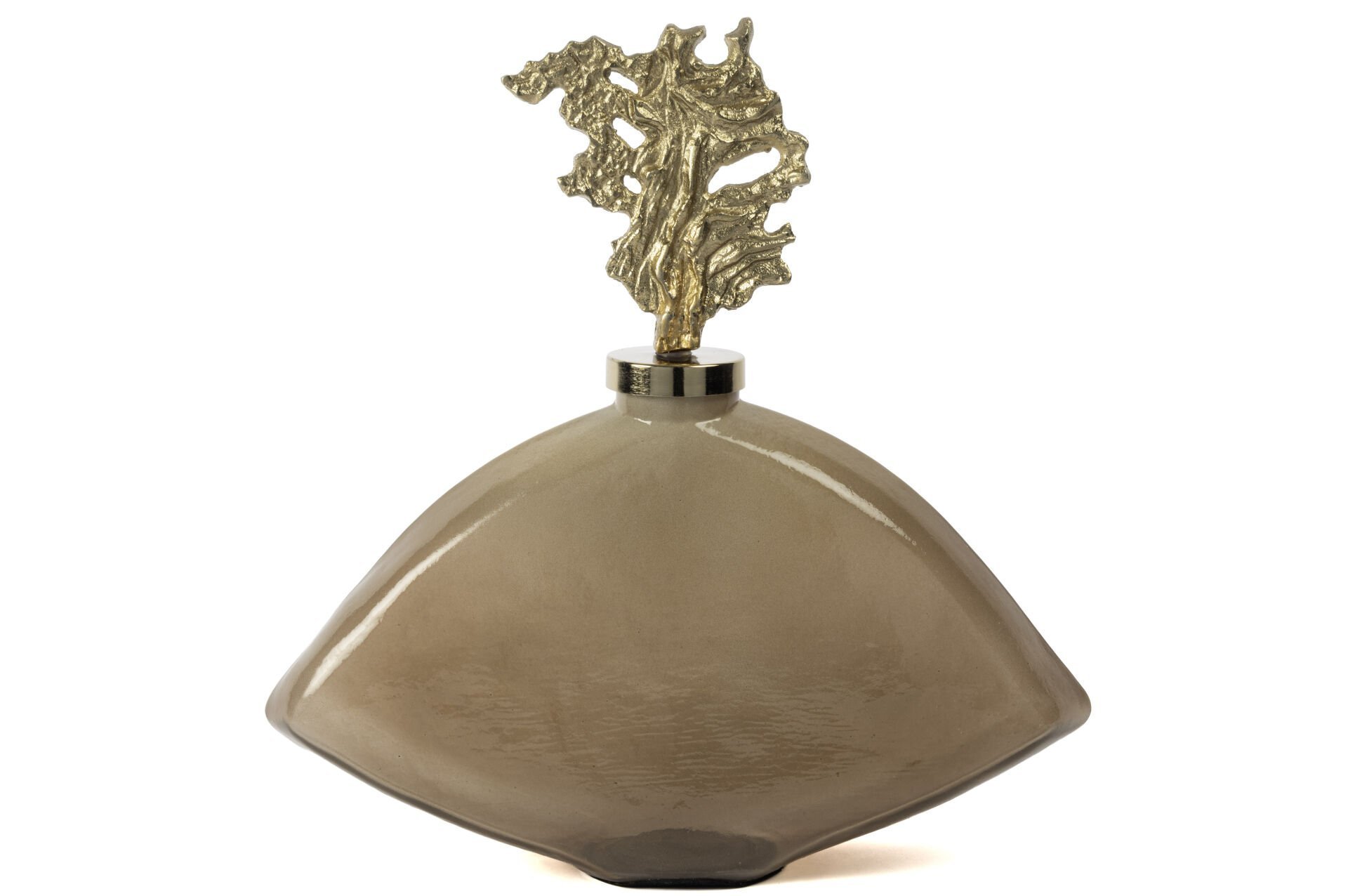 Krem Kahve Cam Gold Mercan Kapaklı Dekoratif Obje 38x38cm