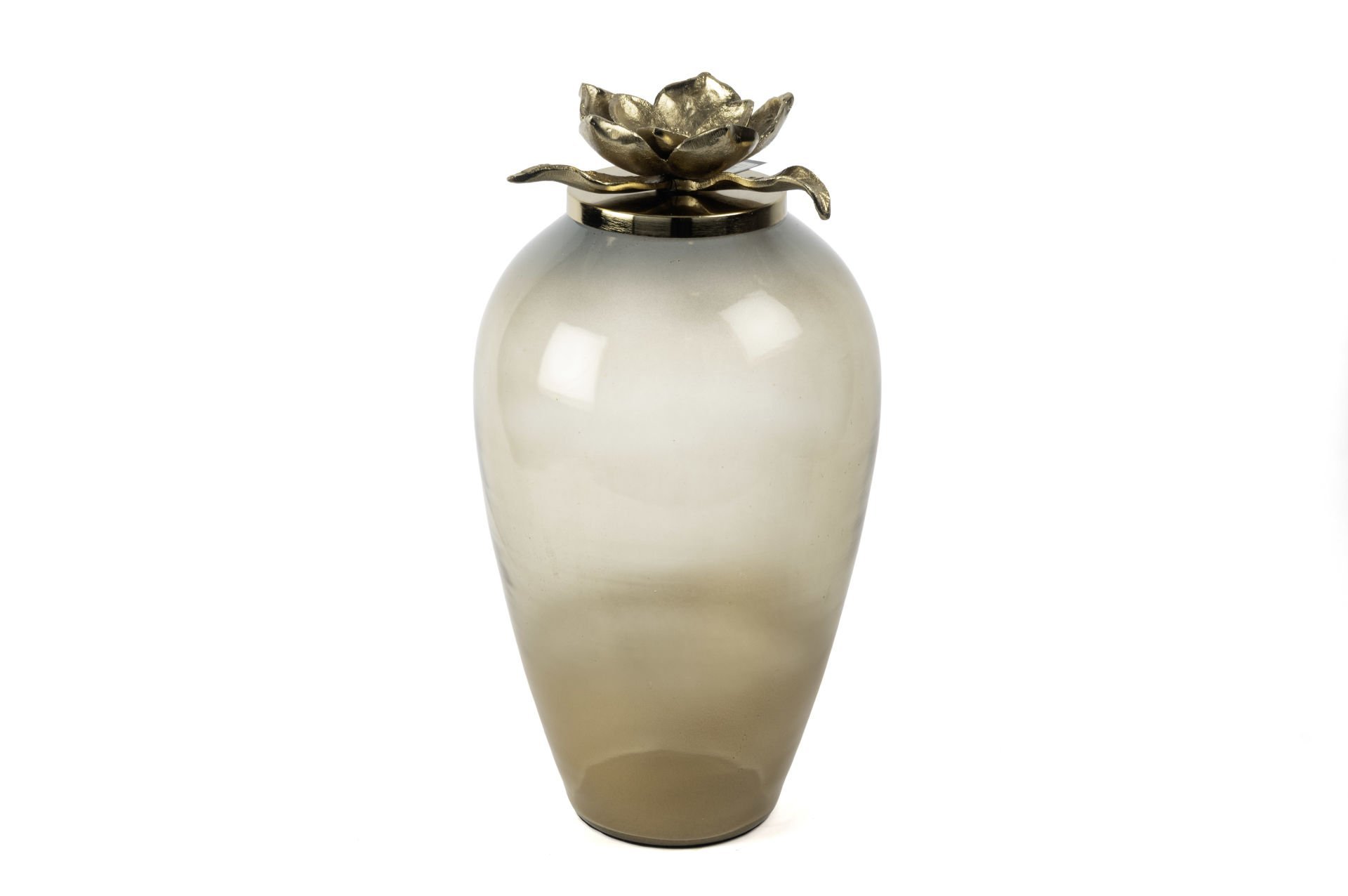 Kahve Saydam Cam Lotus Gold Kapaklı Küp 48x26cm