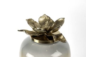 Kahve Saydam Cam Lotus Gold Kapaklı Küp 59x28cm