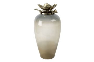 Kahve Saydam Cam Lotus Gold Kapaklı Küp 59x28cm