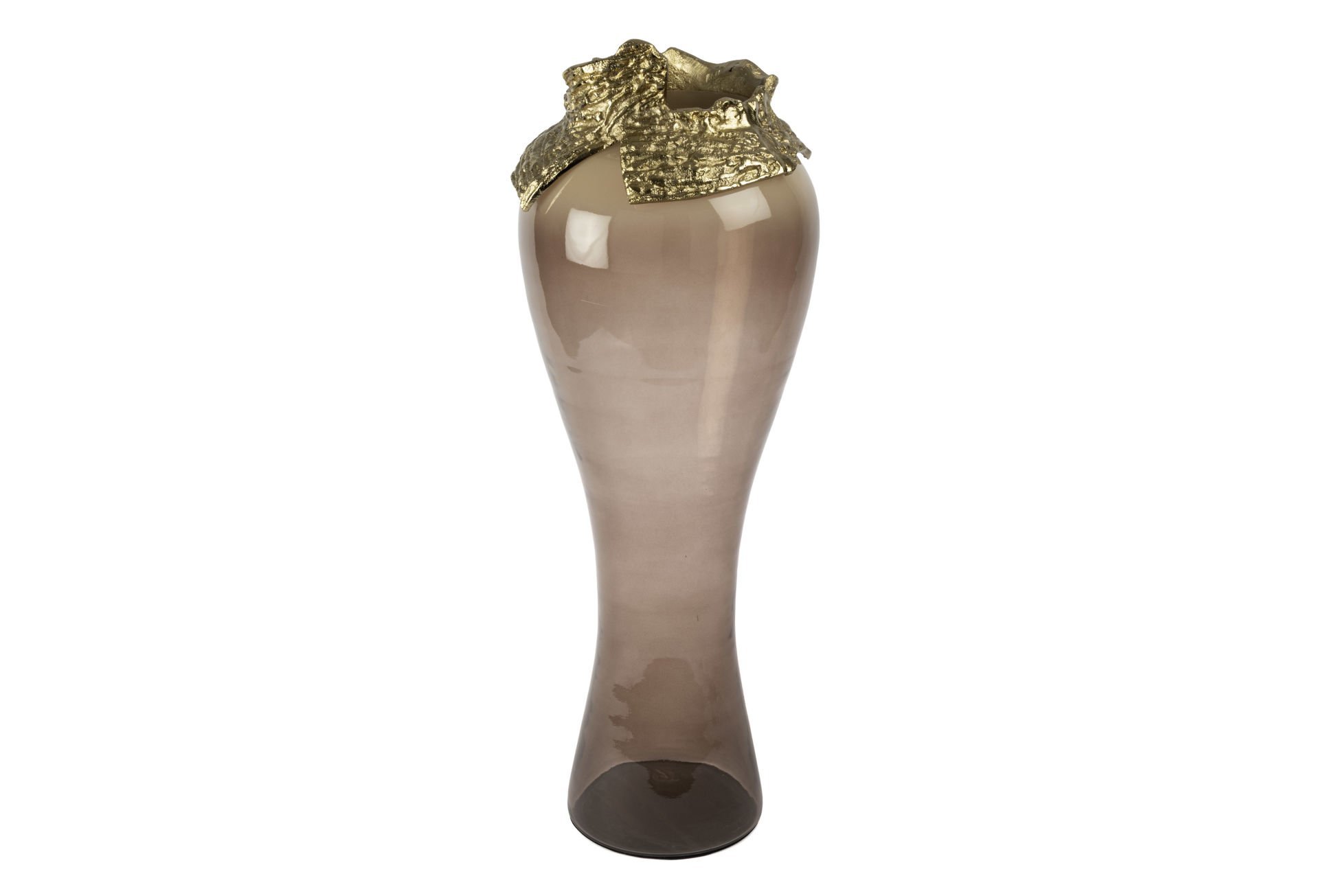 Kahverengi Saydam Cam Gold Detaylı Vazo 73x27cm