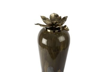 Kahverengi Boyalı Cam Gold Çiçek Figürlü Küp 78x22cm