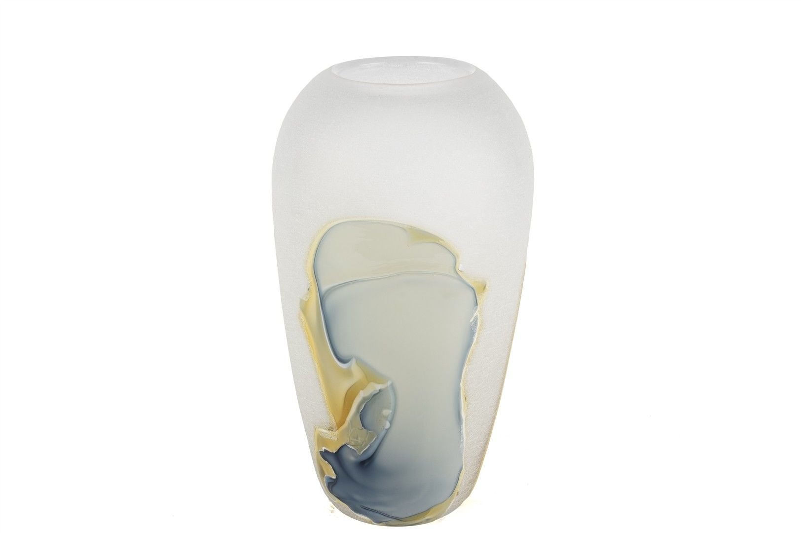 Buzlu Cam Turkuvaz Motifli Vazo 22x37cm