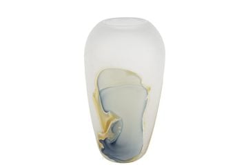 Buzlu Cam Turkuvaz Motifli Vazo 22x37cm