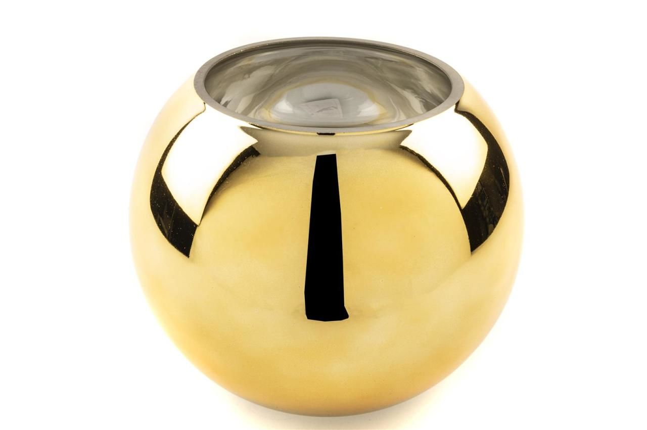 Gold Yuvarlak Cam Vazo 20cm