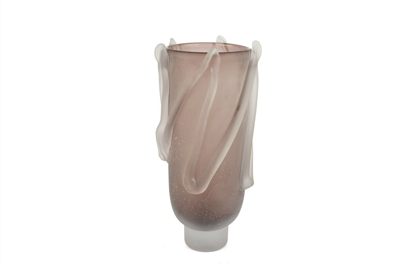 Pembe Mat Kabartmalı Cam Vazo 38x17cm