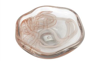 Gül Kurusu Çizgili Cam Dek. Tabak 27x9cm