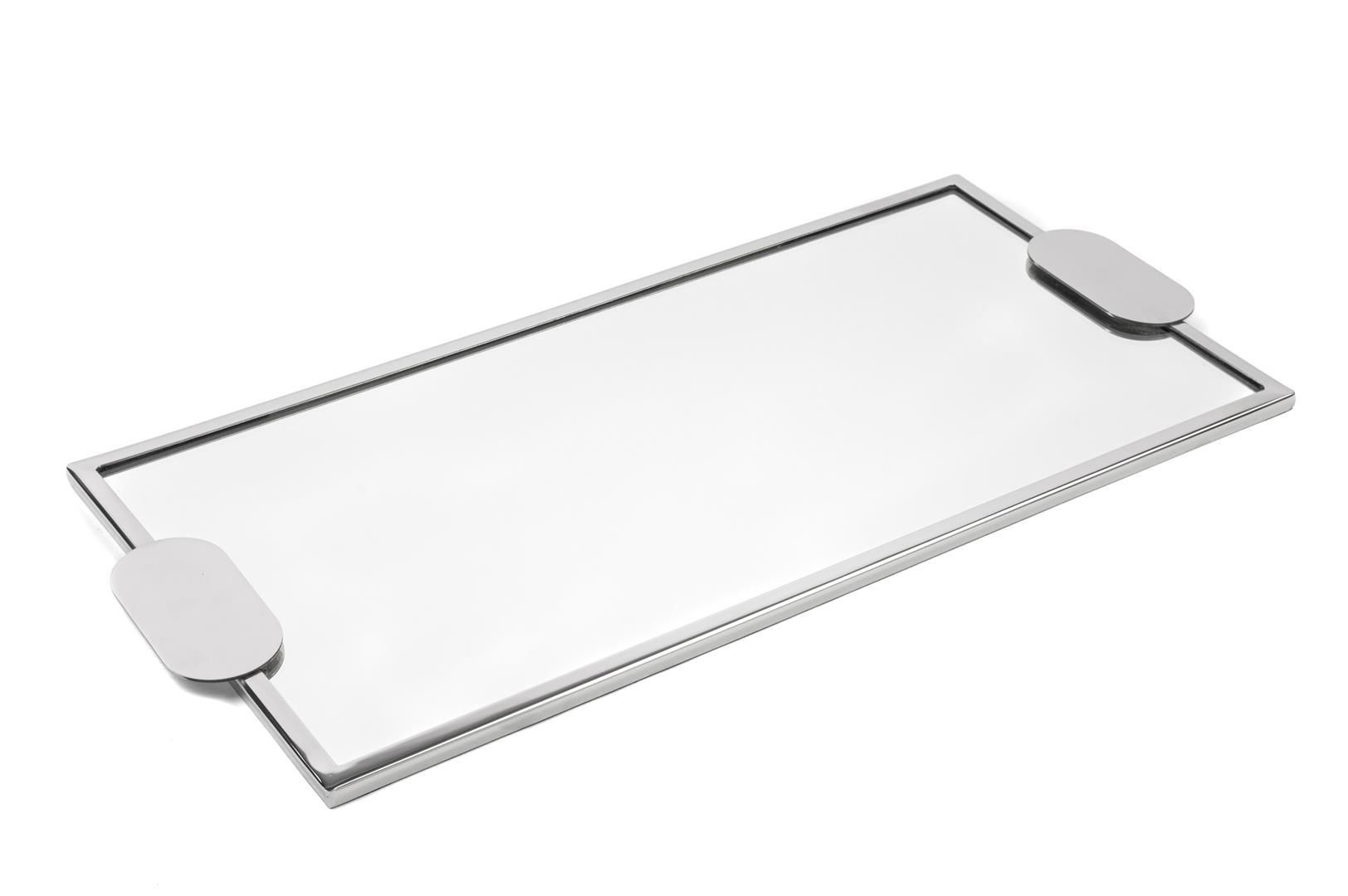 Gümüş Metal Dikdörtgen Aynalı Tepsi 54x25x2cm