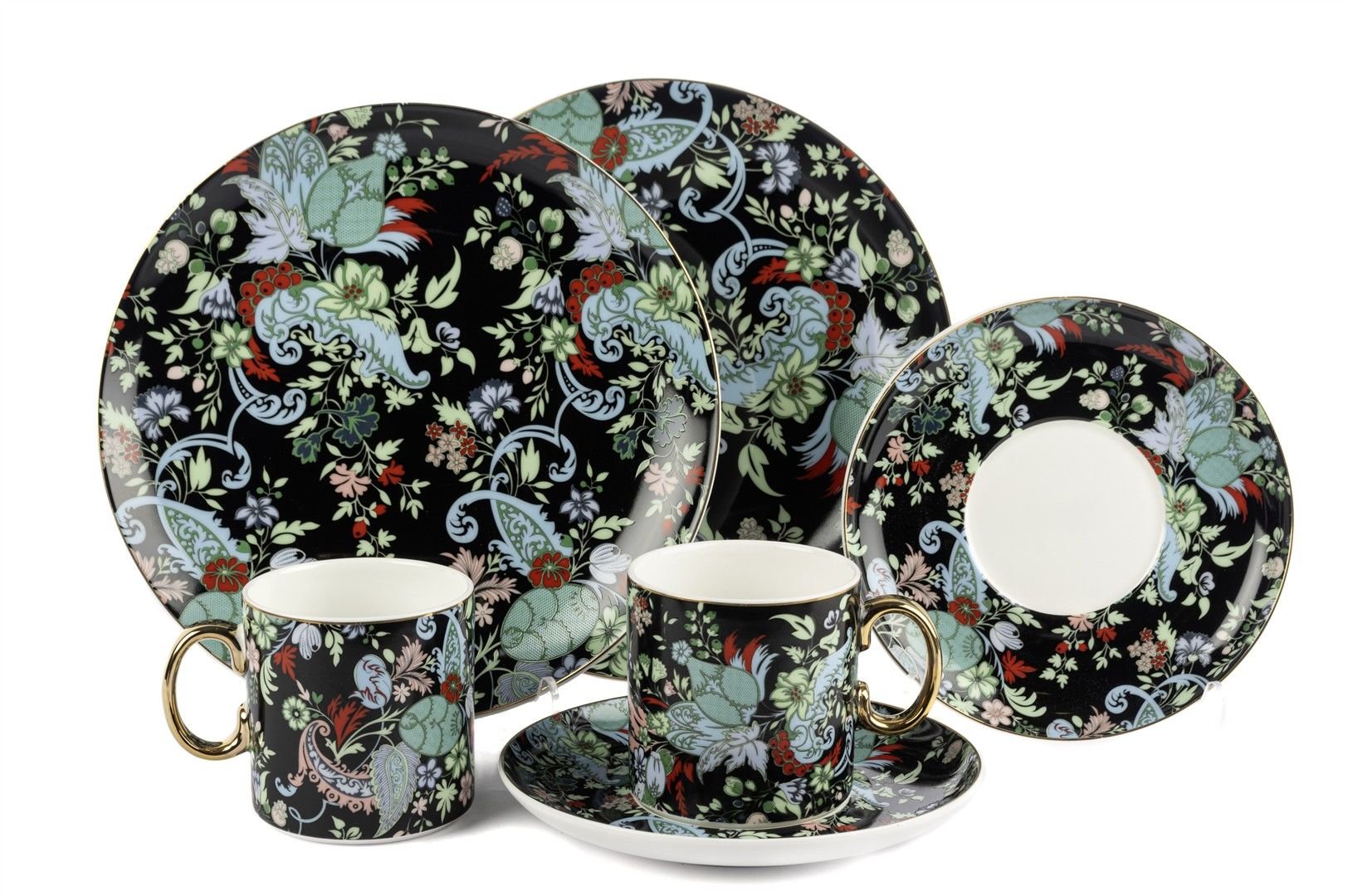 Garden Siyah 2li Pasta Tabaklı Çay Fincan Seti 6 Parça 180cc