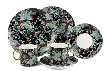 Garden Siyah 2li Pasta Tabaklı Çay Fincan Seti 6 Parça 180cc