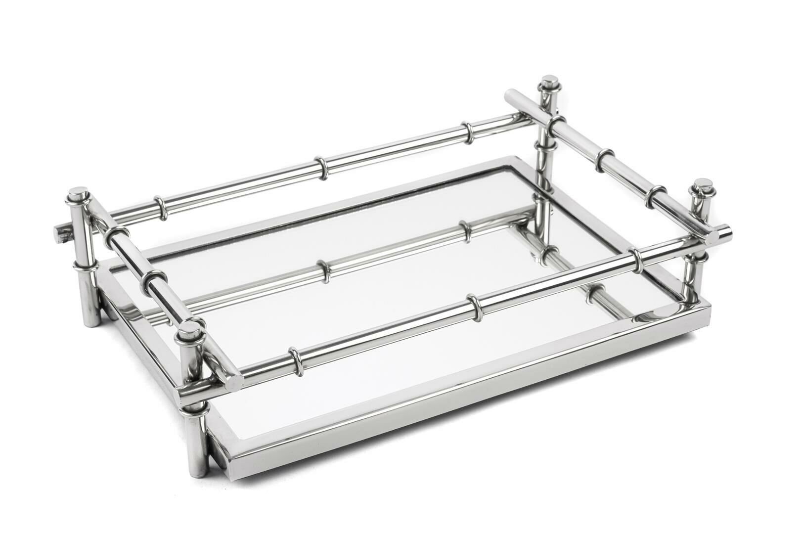 Gümüş Metal Dikdörtgen Aynalı Tepsi 40x25x10cm