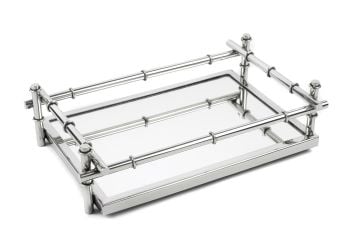 Gümüş Metal Dikdörtgen Aynalı Tepsi 40x25x10cm