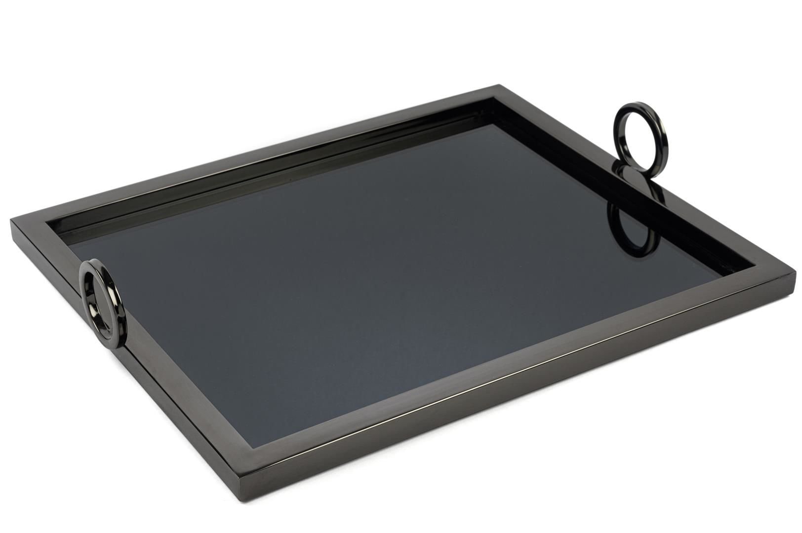 Siyah Metal Dikdörtgen Aynalı Tepsi 45x36x8cm