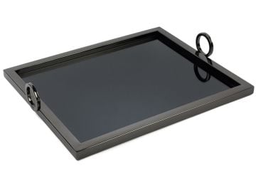 Siyah Metal Dikdörtgen Aynalı Tepsi 45x36x8cm