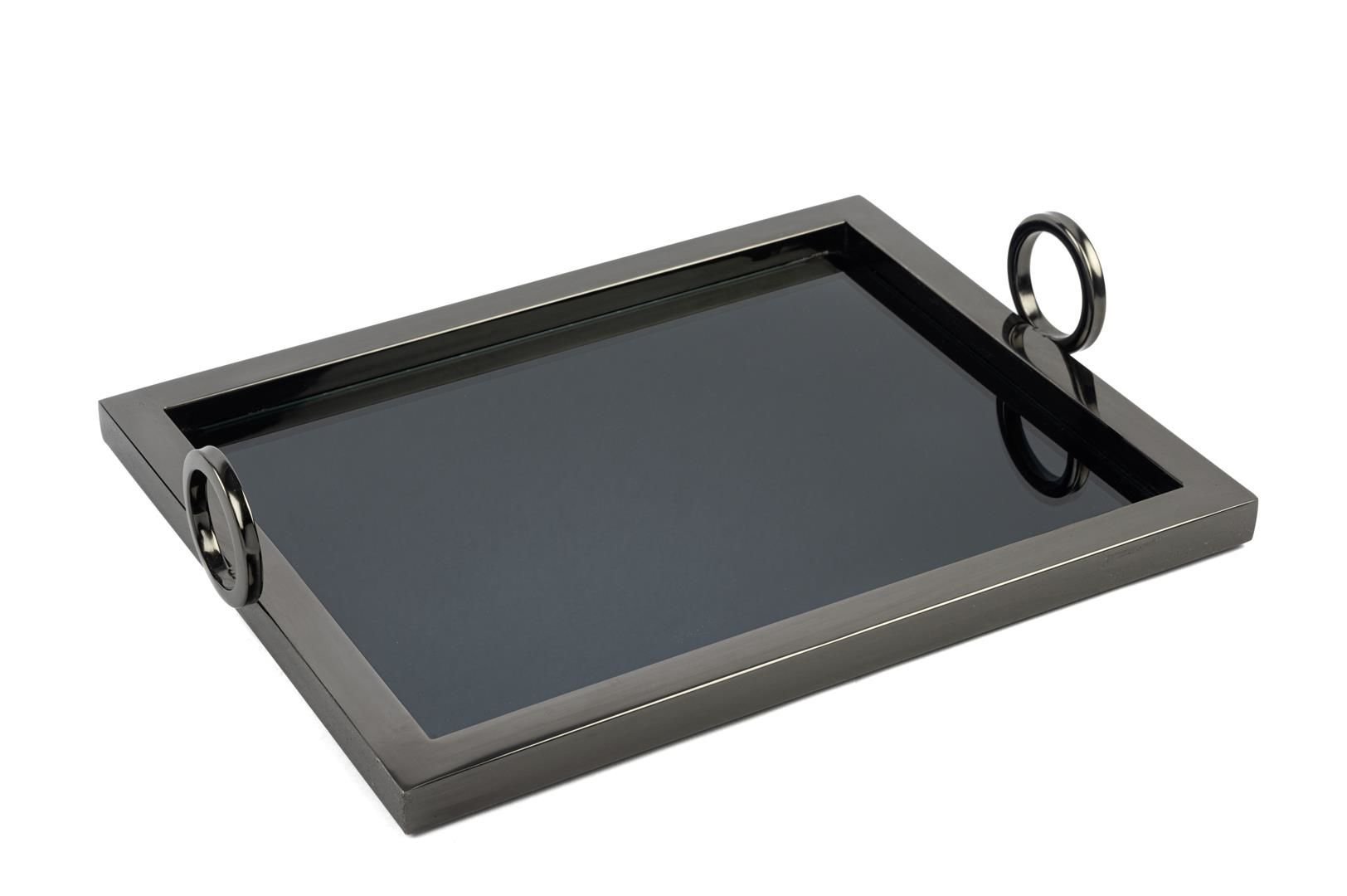 Siyah Metal Dikdörtgen Aynalı Tepsi 37x28x8cm