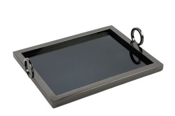 Siyah Metal Dikdörtgen Aynalı Tepsi 37x28x8cm