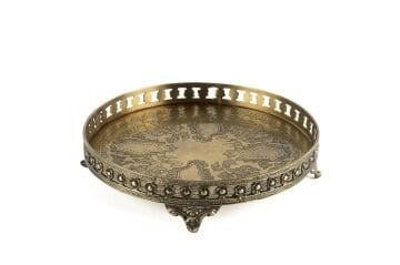 Bakır Antik Yuvarlak Tepsi 25x5cm