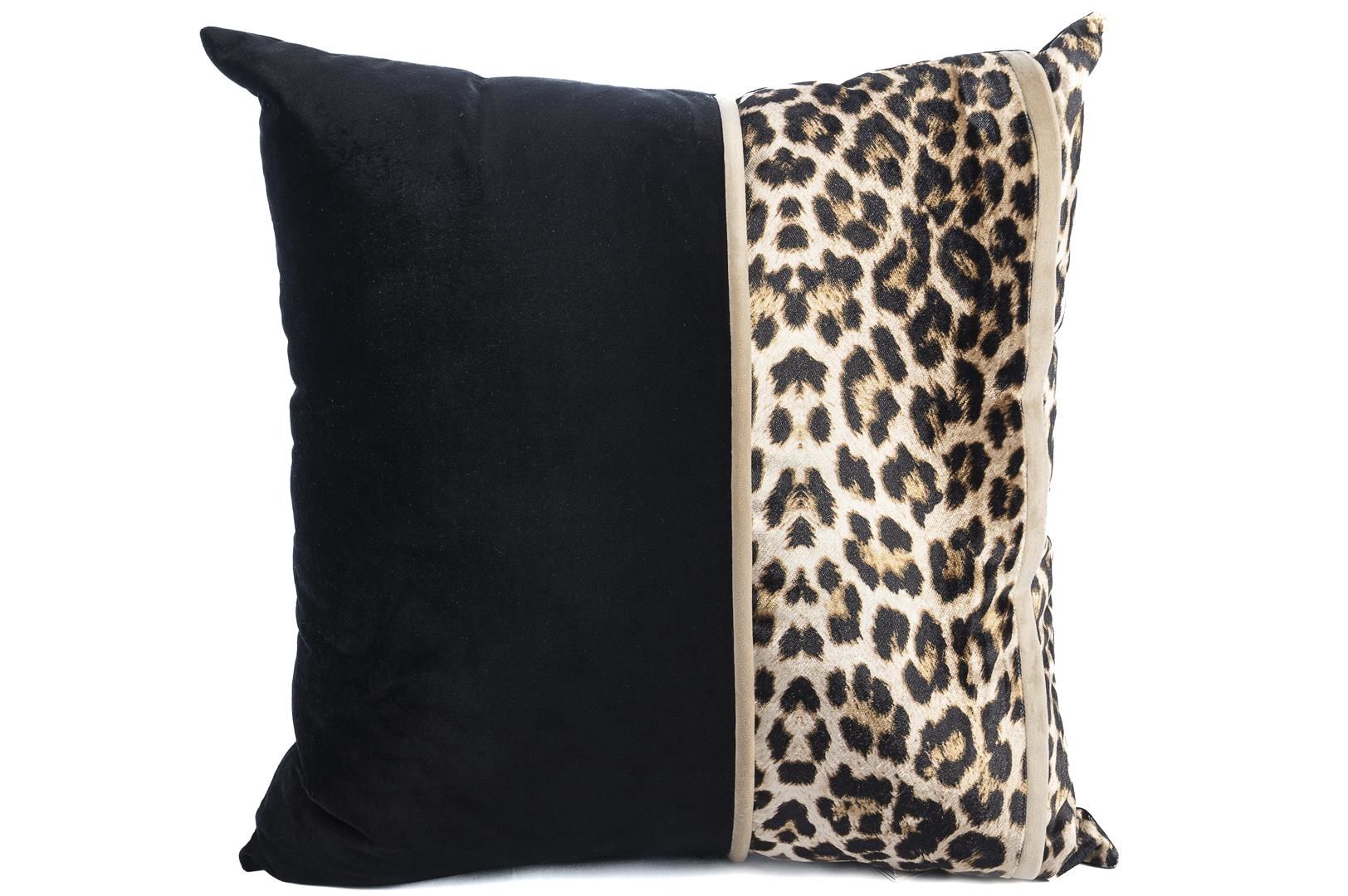 Bej Leopar Siyah Kadife 50x50 Yastık