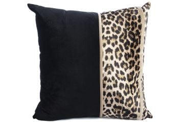 Bej Leopar Siyah Kadife 50x50 Yastık