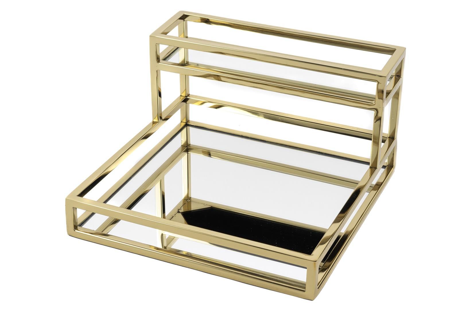 Gold Metal 2 Katlı Aynalı Sunum Tepsisi 30x30x17cm
