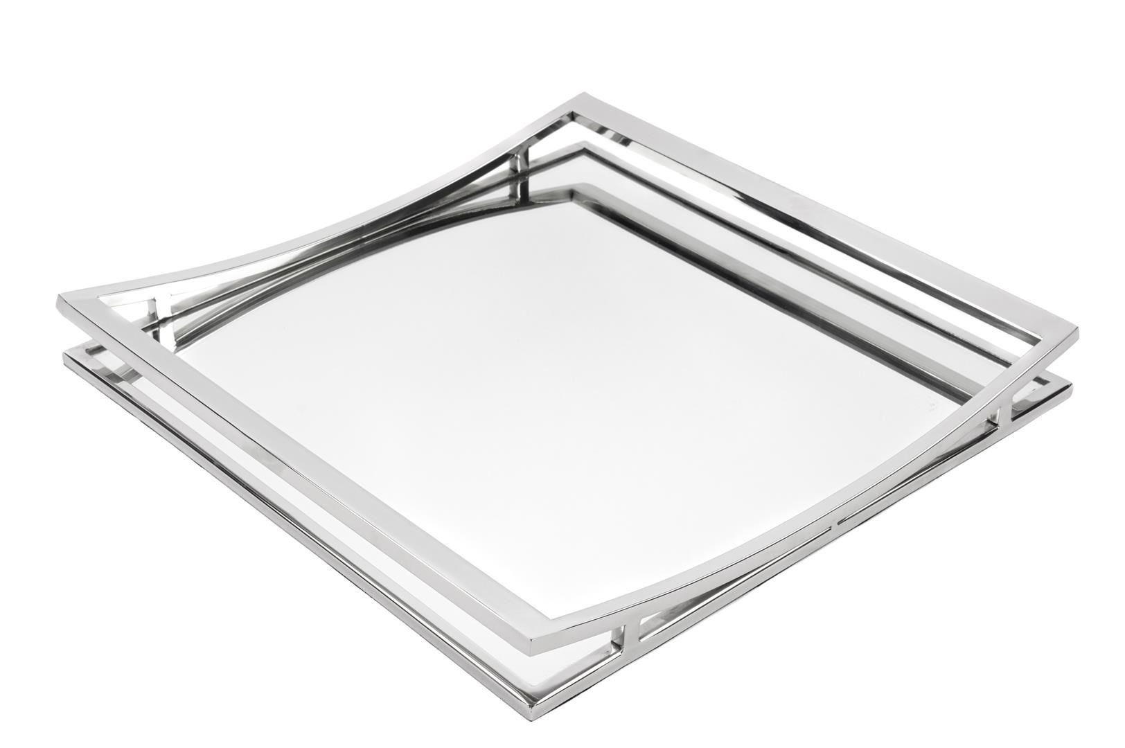 Gümüş Metal Kare Aynalı Tepsi 40x40x4cm