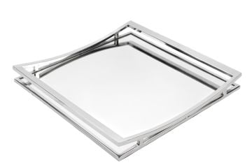 Gümüş Metal Kare Aynalı Tepsi 40x40x4cm