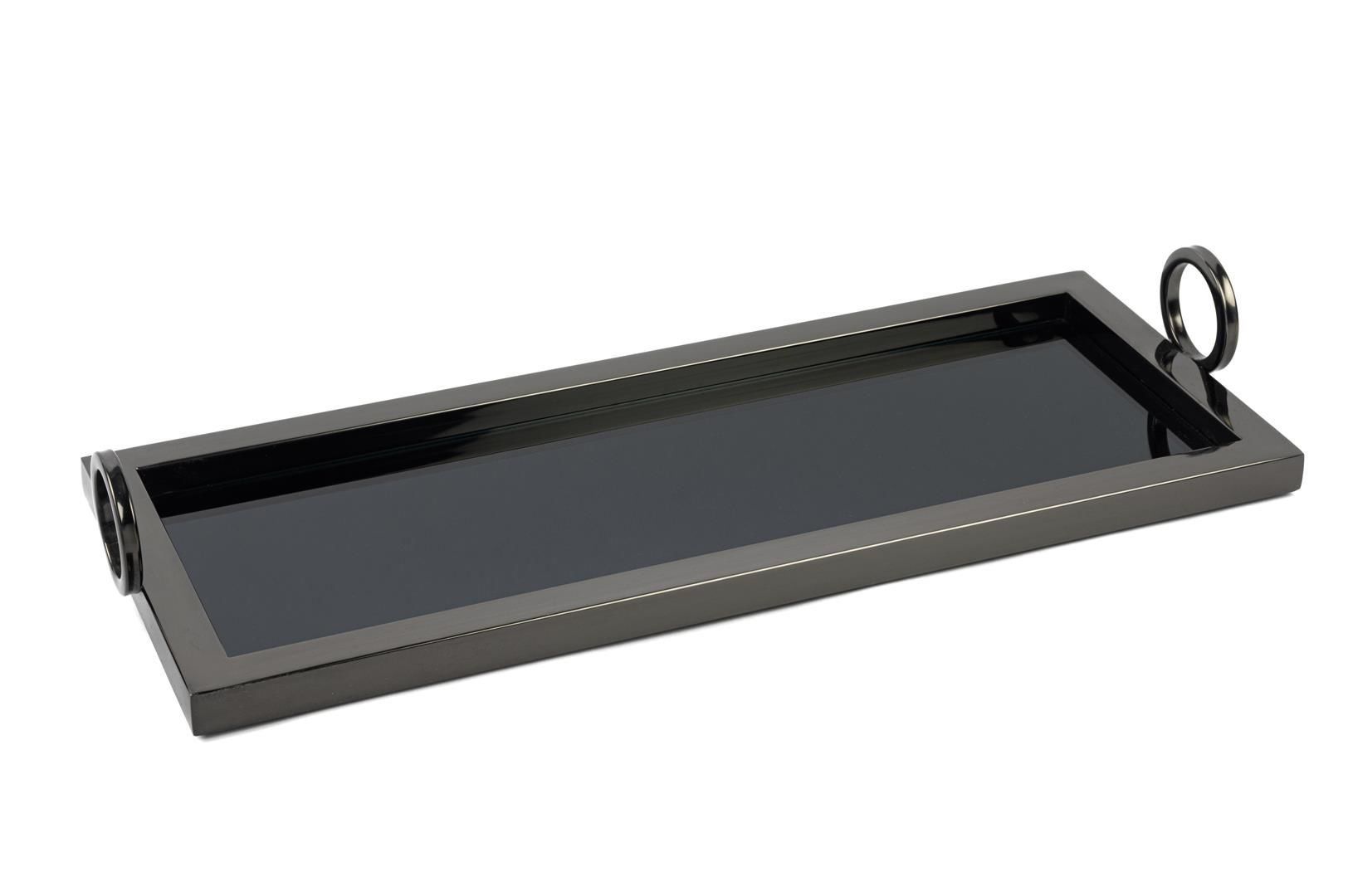 Siyah Metal Dikdörtgen Aynalı Tepsi 52x20x8cm