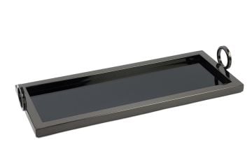 Siyah Metal Dikdörtgen Aynalı Tepsi 52x20x8cm