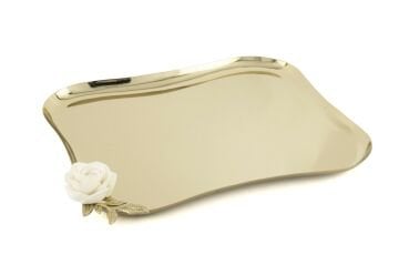 Beyaz Gül Gold Tepsi 32x28x5cm