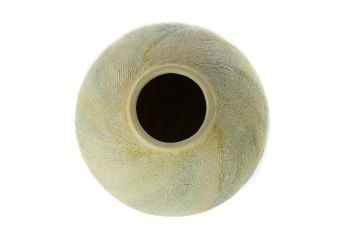 Beyaz Sarı Yuvarlak Seramik Vazo 22x22cm