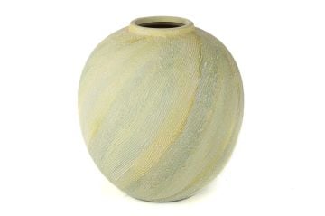 Beyaz Sarı Yuvarlak Seramik Vazo 22x22cm