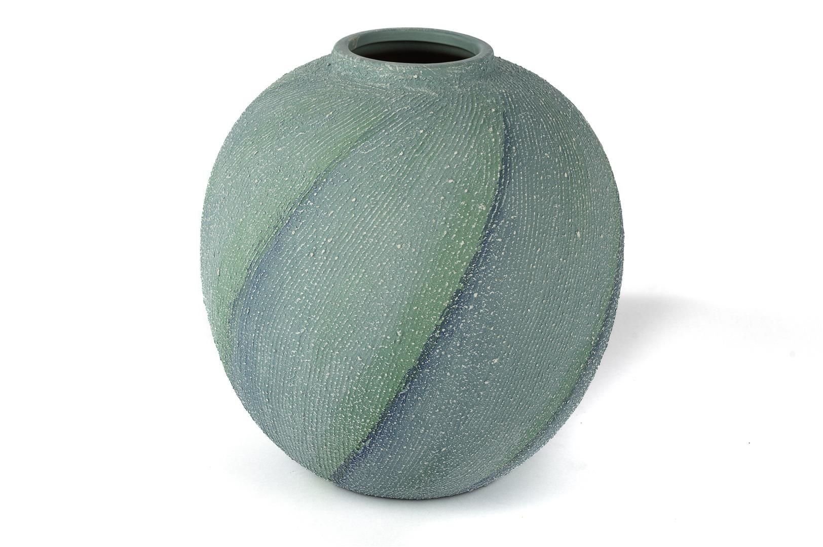 Mavi Yuvarlak Seramik Vazo 22x22cm