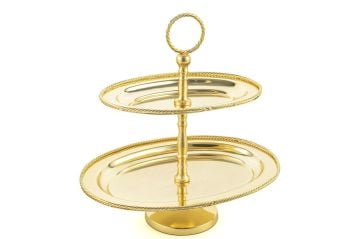 Gold Oval 2 Katlı Kurabiyelik 33x25x36cm