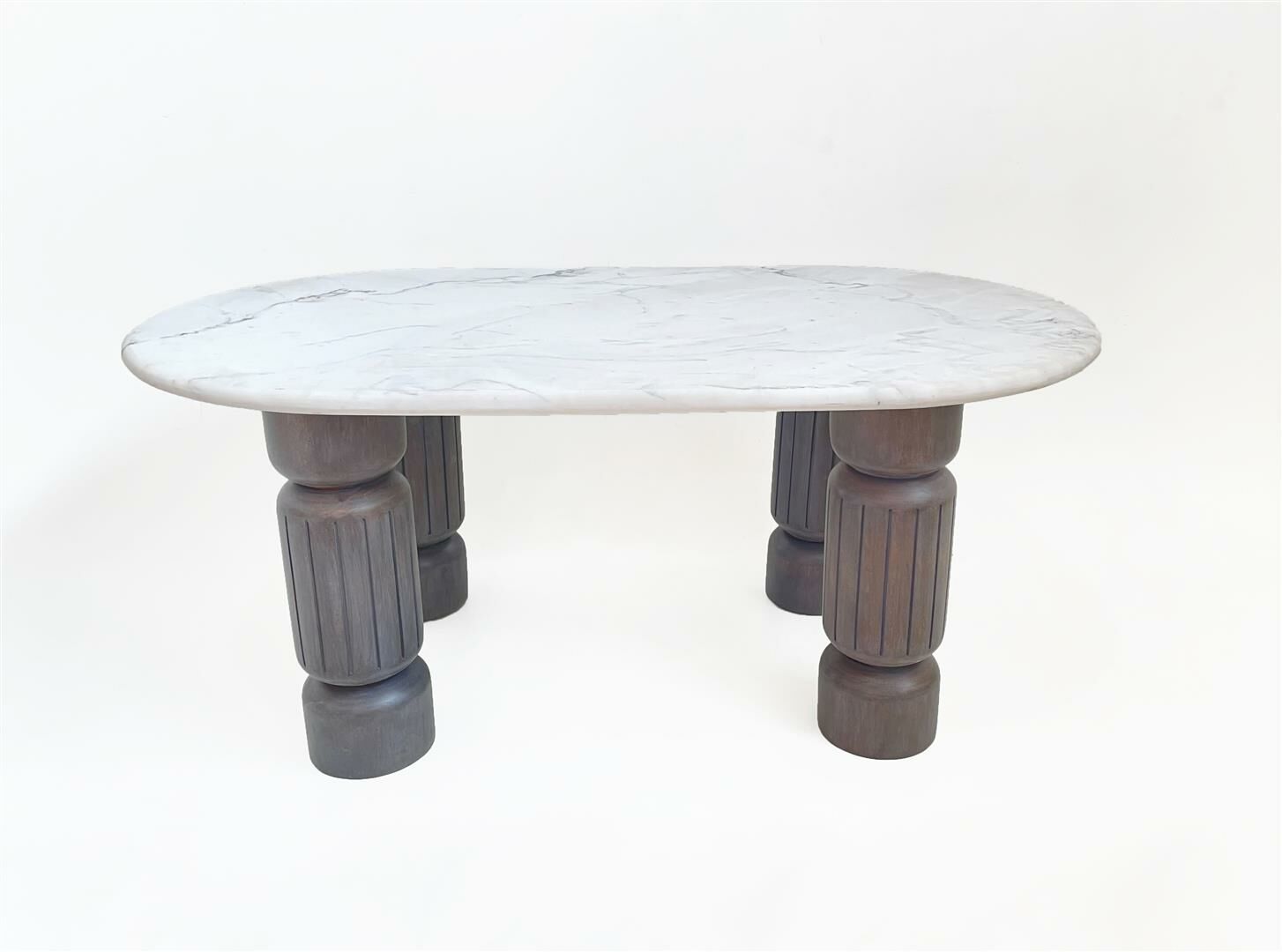 Mermer Gri Ahşap Ayaklı Sehpa 110x61x47cm