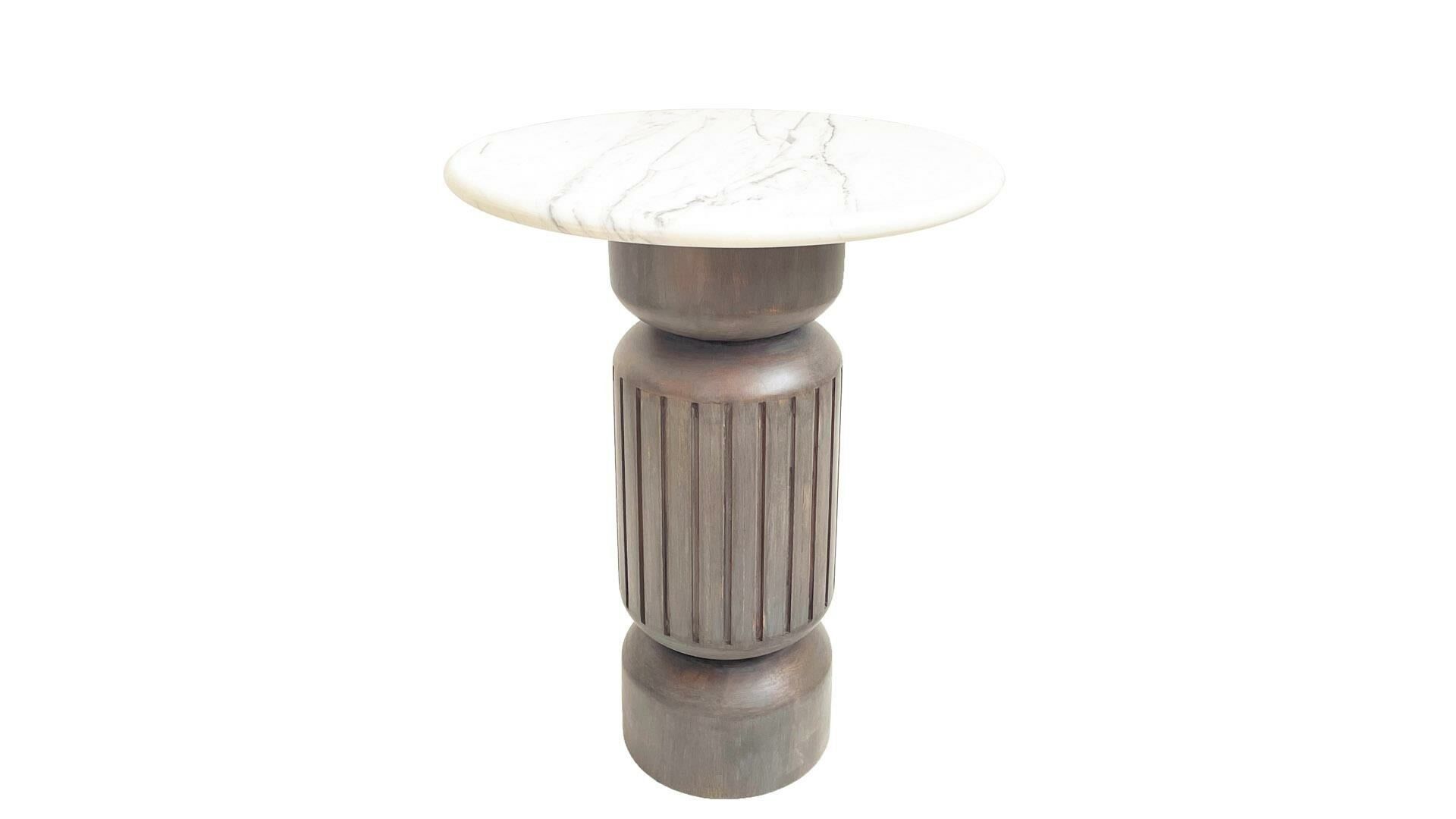 Mermer Gri Ahşap Ayaklı Yuvarlak Sehpa 45x60cm