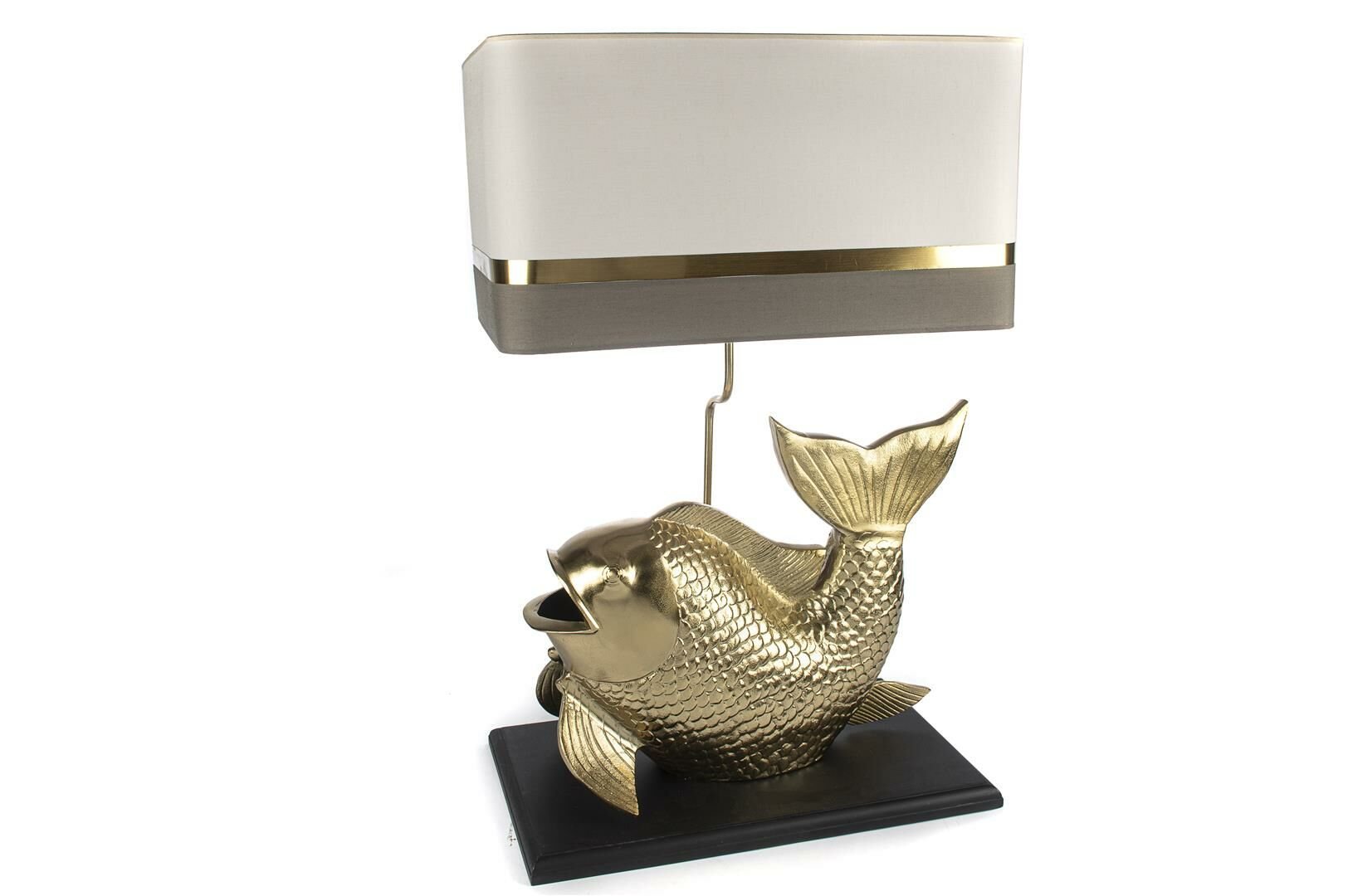 Krem Şapkalı Balık Gold Abajur 50x33x78cm