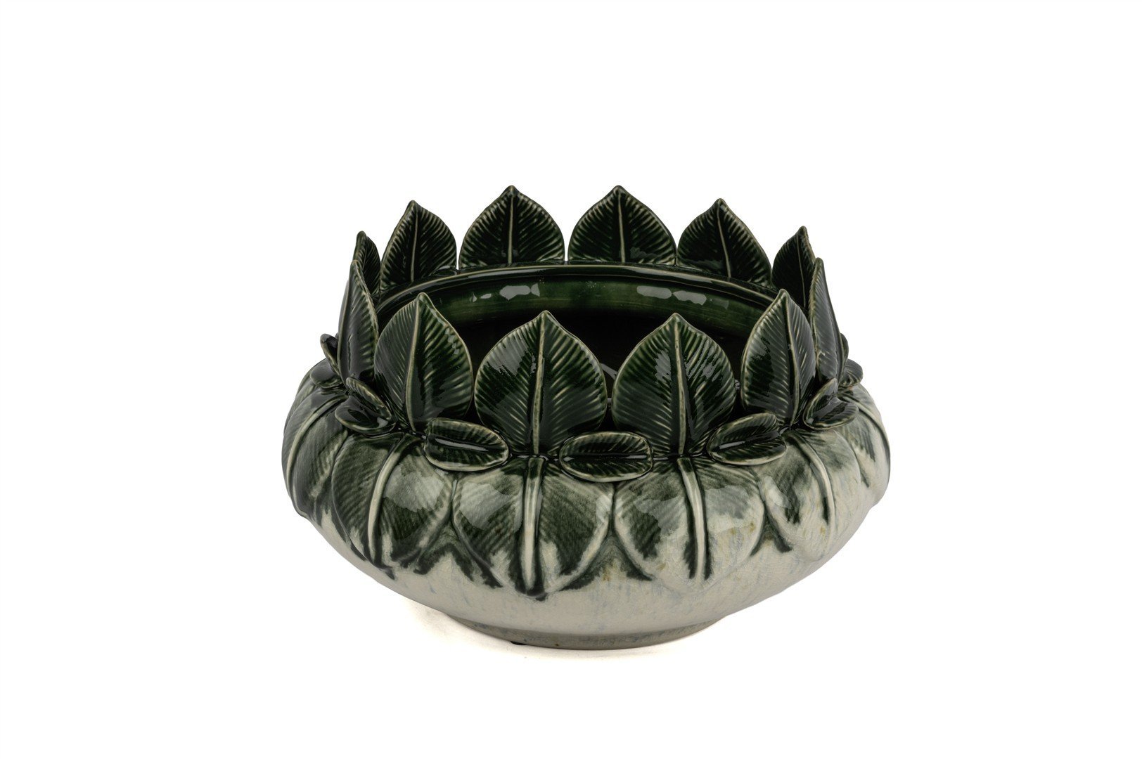 Yeşil Yaprak Kabartmalı Dek Kase 29x18cm