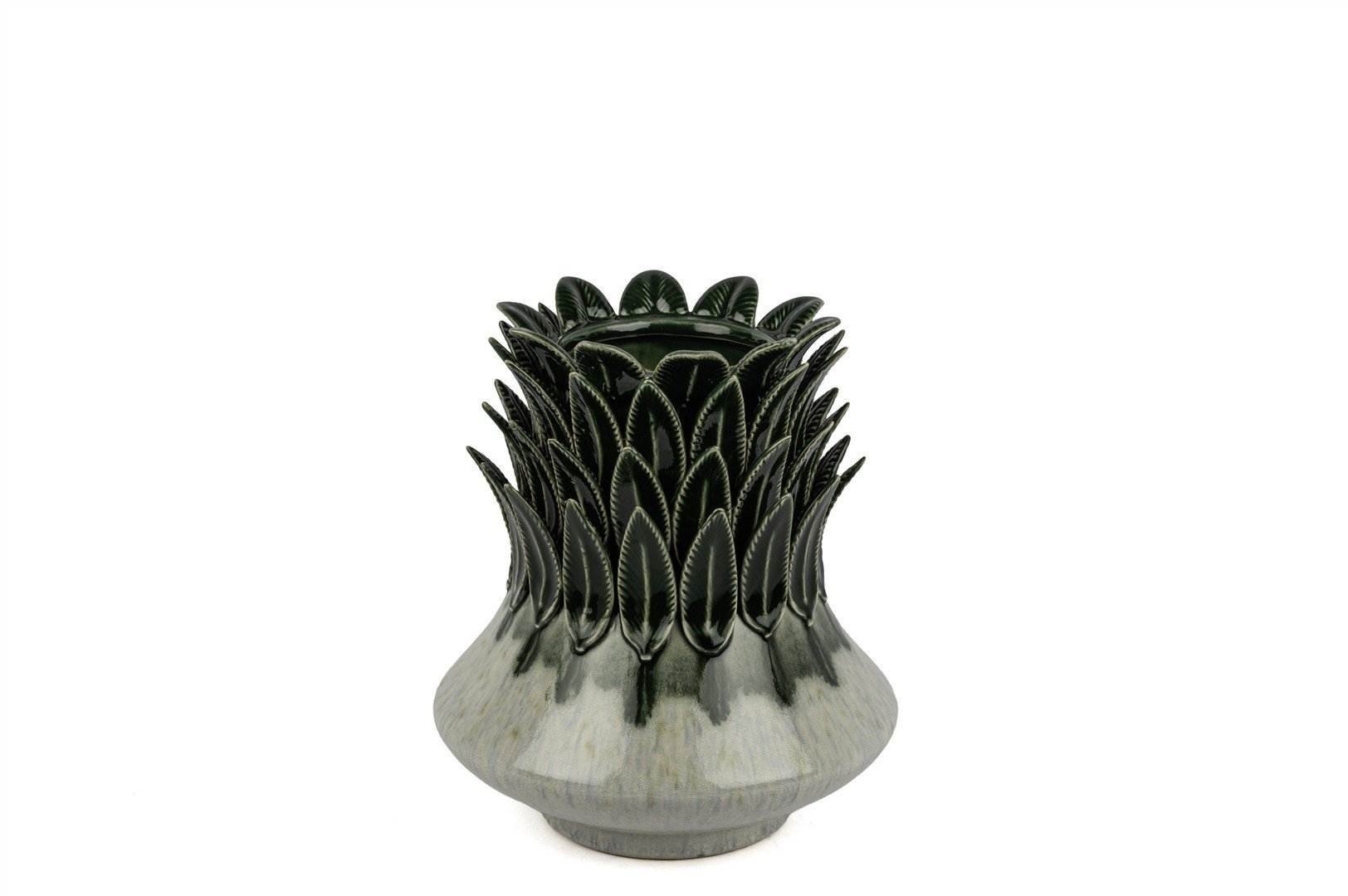 Yeşil Yaprak Kabartmalı Vazo 23x27cm